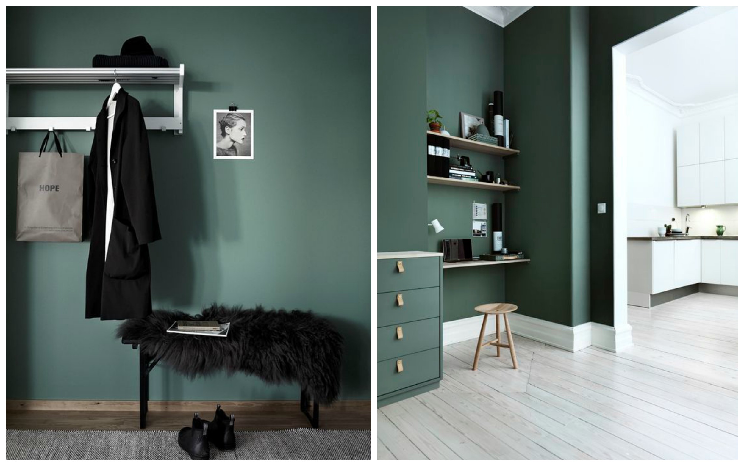 Zelena se pojavi celo v skandinavskih interijerjih, vir fotografije Pinterest