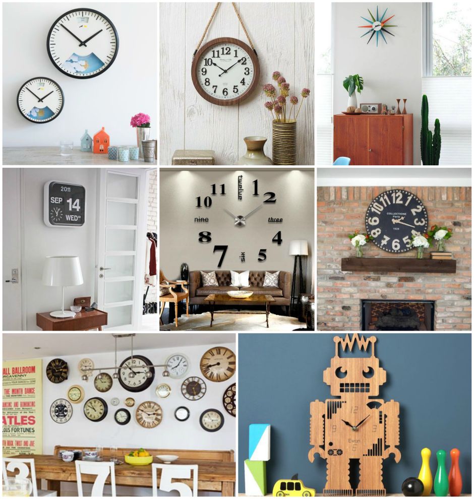 Primeri interijerejev z različnimi dizajni stenskih ur, Fotografije; vir Pinterest